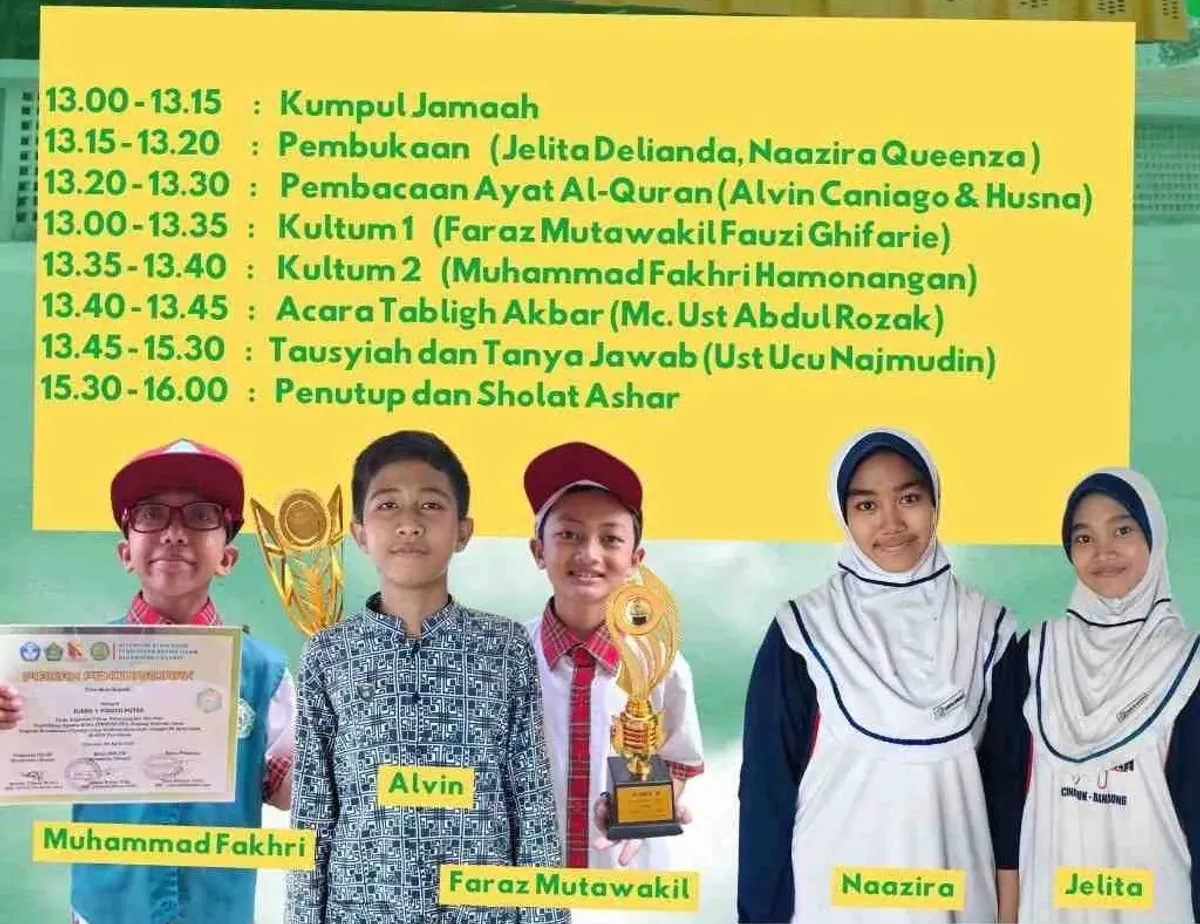 Flyer undangan susunan acara Tabligh Akbar bersama Ustadz Ucu Najmudin yang digelar Dewan Kemakmuran Masjid (DKM) Al-Amanah, Cileunyi, Bandung, Jumat (29/8/2025). (Sumber: Dokumentasi Panitia DKM Al-Amanah)