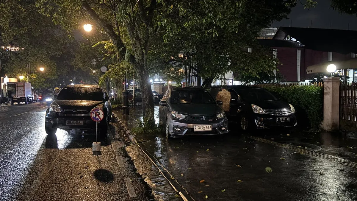 Mobil yang memarkir di trotoar dan jalur sepeda, merampas hak pejalan kaki dan pesepeda, Jln.Riau, Kota Bandung, Jumat, 28 November 2025 (Sumber: Nazira Takiya | Foto: Nazira Tazkiya)