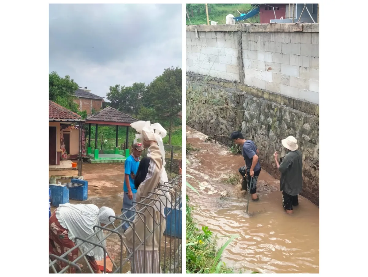 Sungai di Parahyangan Kencana tak mampu menahan volume air hingga menyebabkan banjir. (Sumber: Warga Parahyangan Kencana | Foto: Agus Wahyu/RT 02)