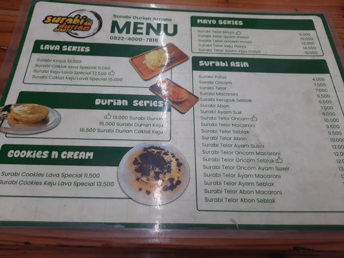 Menu surabi durian (Sumber: Dokumentasi Penulis)