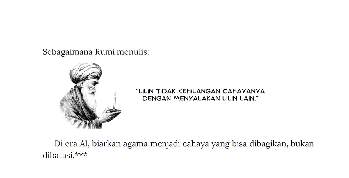 Kutipan dari buku "Sosiologi Agama di Era Artificial Intelligence: 7 Prinsip" karya Denny JA, PhD yang diterbitkan Cerah Budaya International LLC pada Maret 2025. (Sumber: Denny JA | Foto: Istimewa)