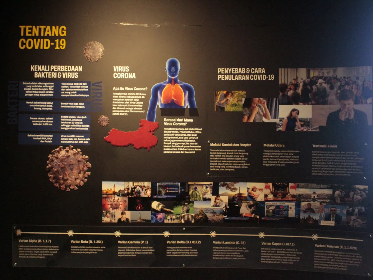 Koleksi area kedua membahas asal-usul virus dan bagaimana penyebaran Covid-19. (Sumber: Dokumentasi Pribadi | Foto: Fereel Muhamad Irsyad A)
