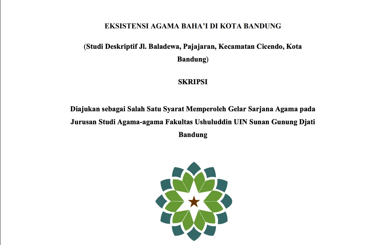 Sampul Skripsi yang Mengkaji Komunitas Baha'i di Bandung (Sumber: digilib.uinsgd.ac.id | Foto: Arfi Pandu Dinata)