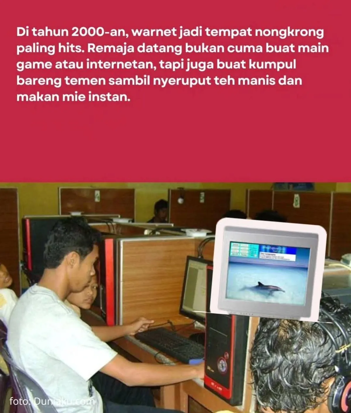 Awal 2000-an jadi salah satu masa paling ikonik buat remaja milenial. Banyak hal sederhana yang dulu terasa seru mulai dari nongkrong berjam-jam di warnet sampai ngumpulin kertas binder bergambar lucu. (Sumber: Facebook @Iwan Hermawan)