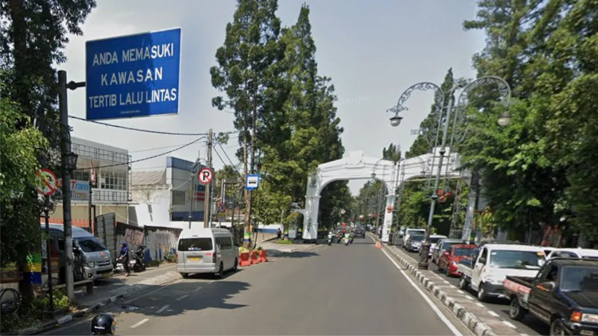 Alih fungsi jalur sepeda menjadi area parkir kendaraan travel di Jalan Dago, Kota Bandung, menunjukkan tantangan implementasi kebijakan di lapangan. (Foto: Google Street View)