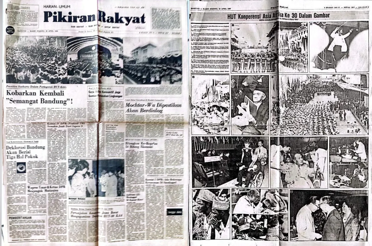 Surat kabar Pikiran Rakyat edisi 25 April 1985 yang memuat peringatan 30 tahun Konferensi Asia Afrika. (Sumber: Dokumentasi Penulis | Foto: Kin Sanubary)