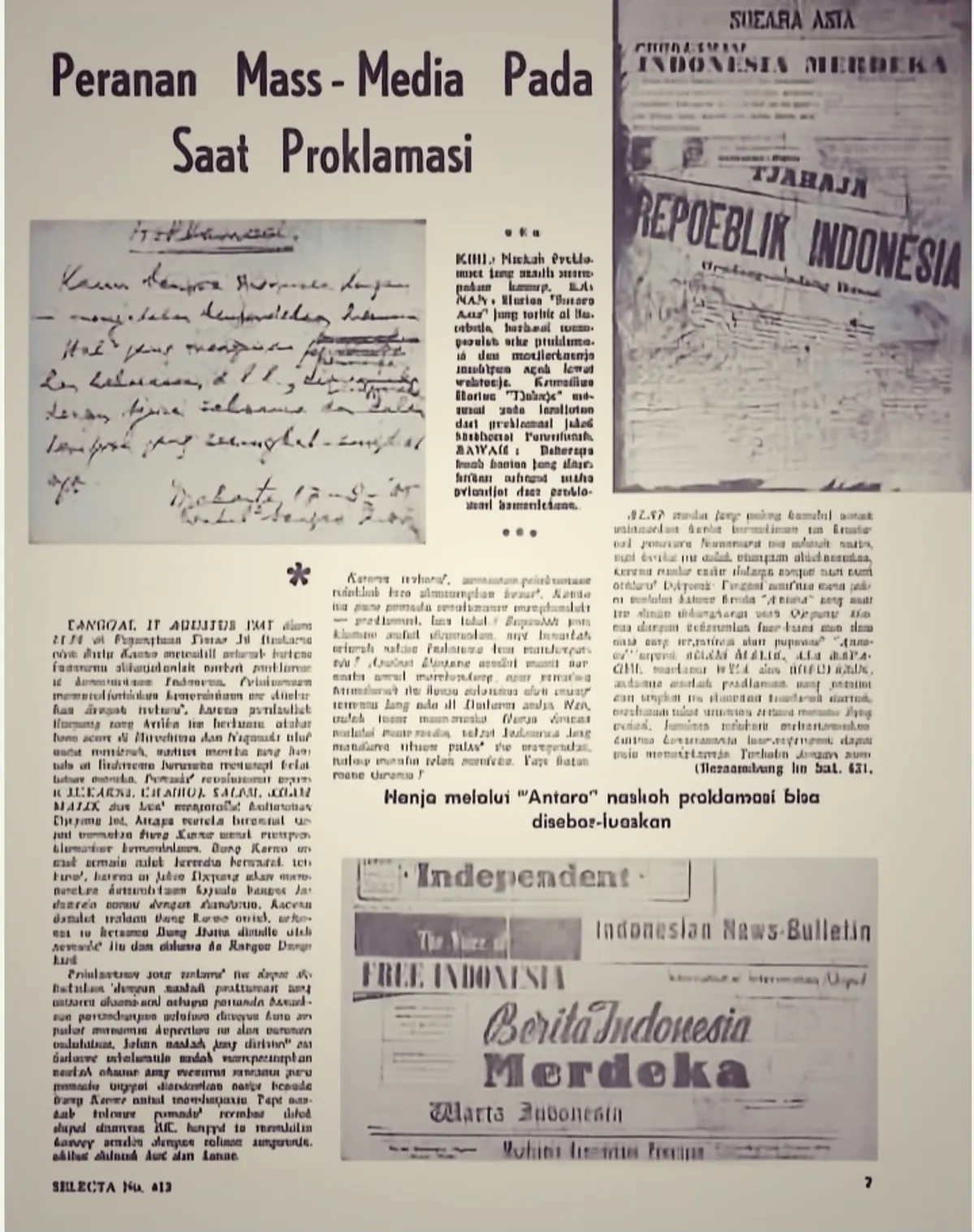 Berbagai surat kabar dan majalah di Indonesia turut mengangkat kisah perjuangan pers serta peranan media pada masa Proklamasi Kemerdekaan. (Sumber: Koleksi Kin Sanubary)