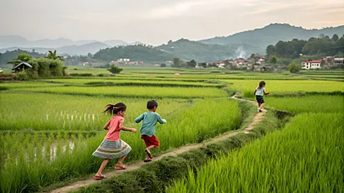 Anak-anak bermain di sawah (Sumber: pngtree.com)
