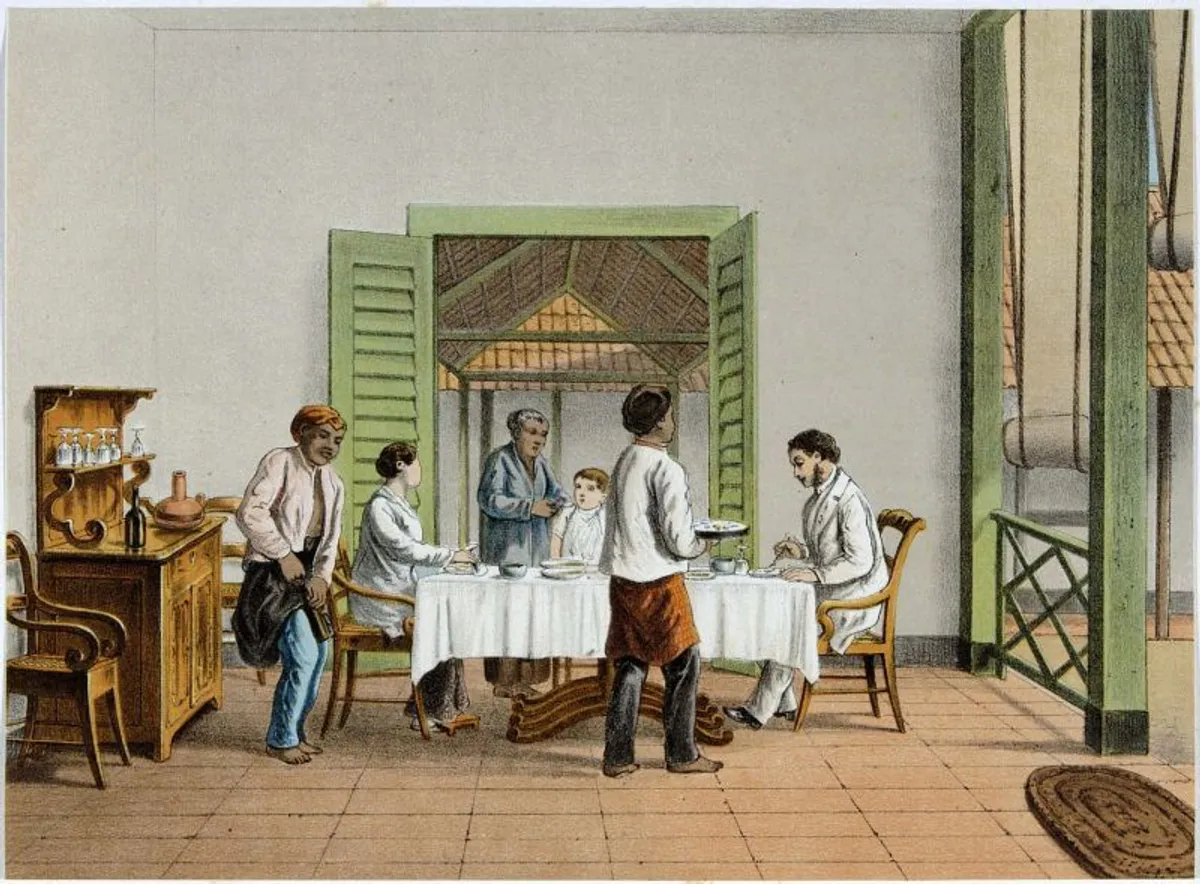 Momen rijsttafel pada tahun 1880-an. (Sumber: Collectie Stichting Nationaal Museum van Wereldculturen | Foto: Jhr. Josias Cornelis Rappard)
