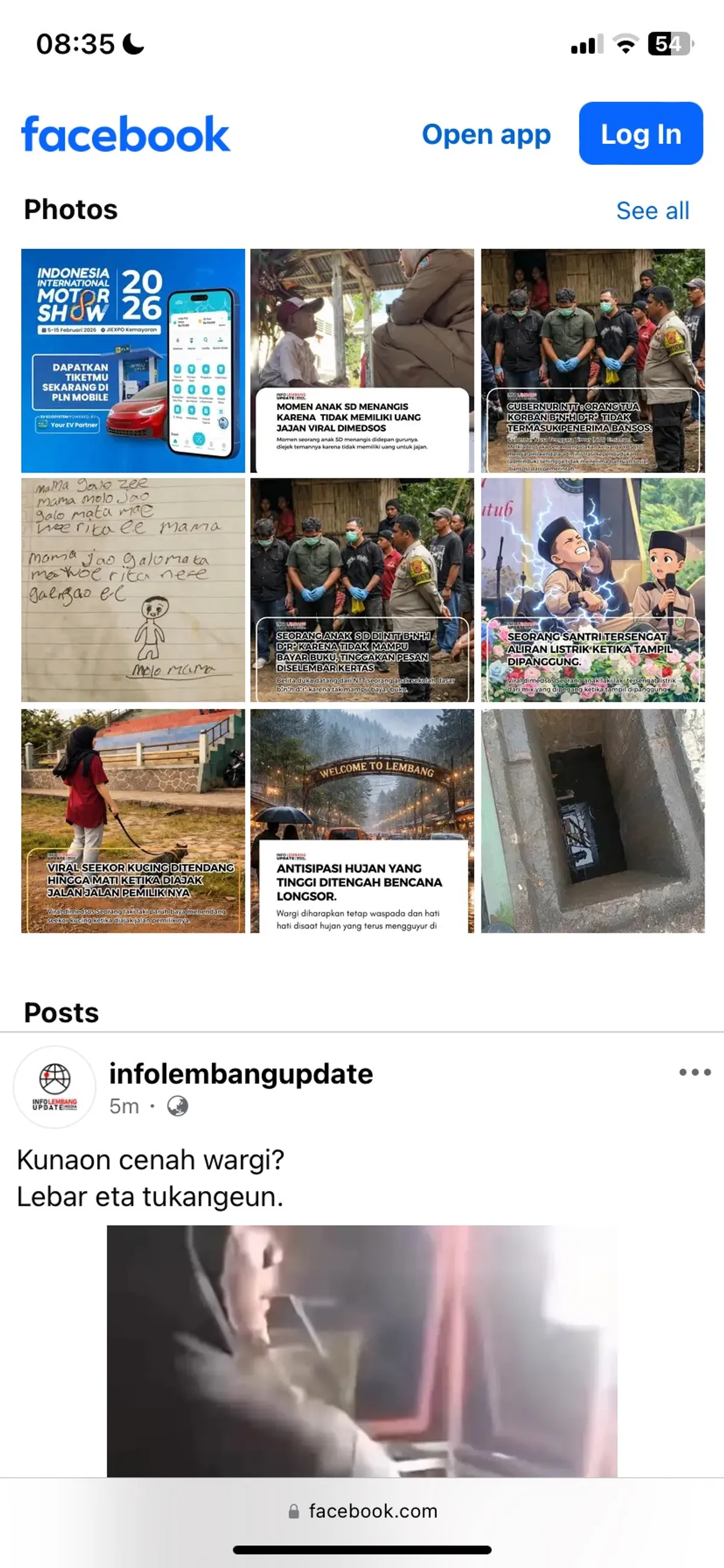 Selain di Instagram, @infolembang_update juga menyampaikan informasinya melalui Facebook. (Sumber: @infolembang_update)