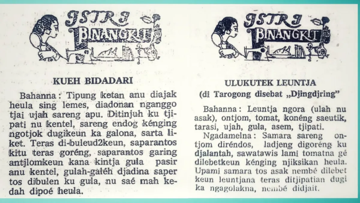 Istri Binangkit, kolom yang memuat menu masakan tempo doeloe. (Sumber: Majalah Mangle)