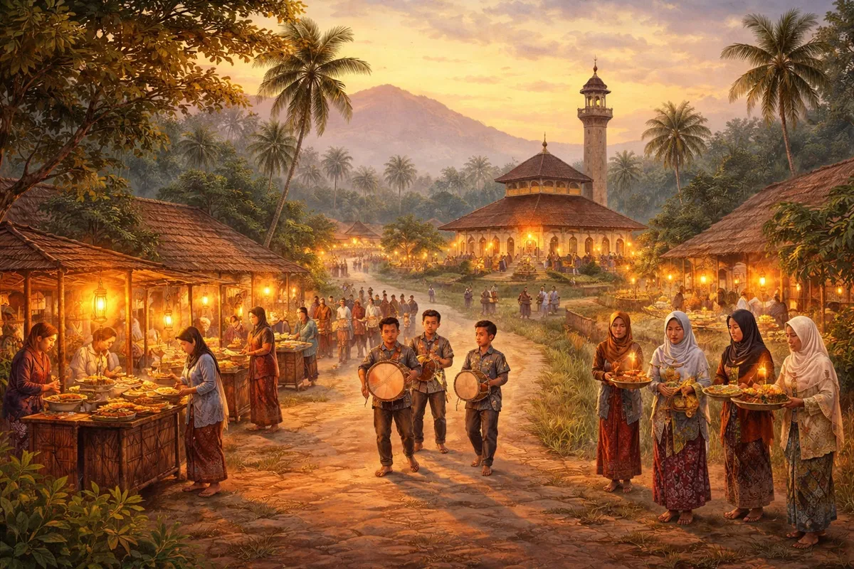 Ilustrasi suasana Bulan Puasa di Tanah Sunda. (Sumber: Ilustrasi oleh ChatGPT)