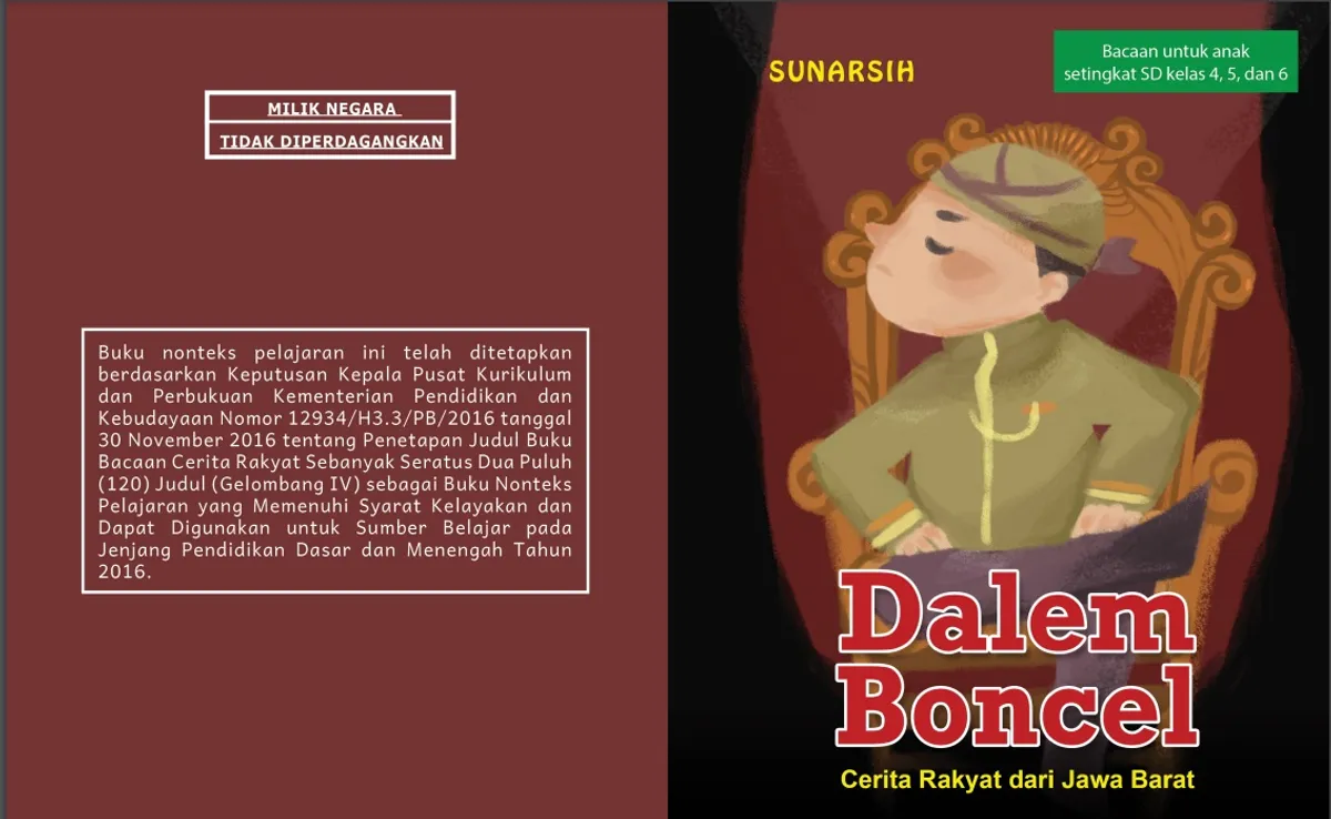 Cover Buku Dalem Boncel karya Sunarsih (Sumber: Pusat Pembinaan Badan Pengembangan dan Pembinaan Bahasa, 2016 | Foto: Istimewa)