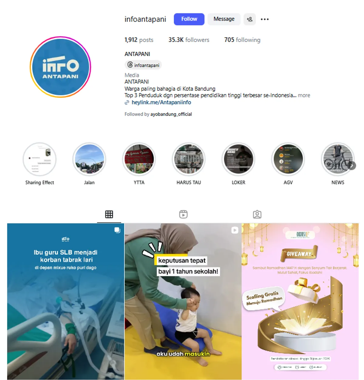 Tampilan Instagram @infoantapani. (Sumber: @infoantapani)