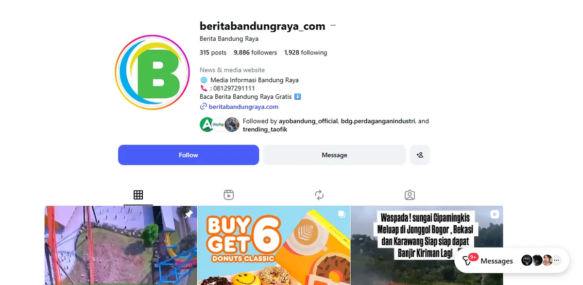Tampilan instagram BeritaBandungRaya_com. (Sumber: BeritaBandungRaya_com)