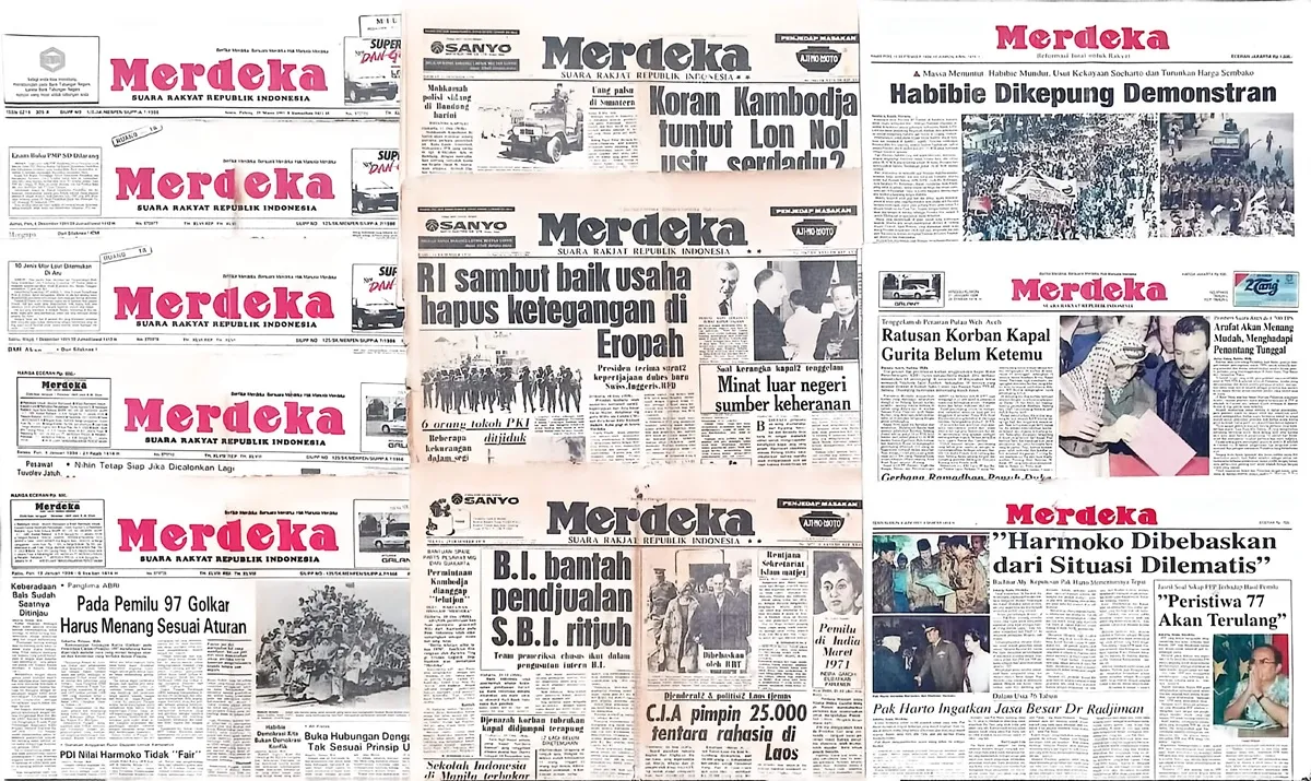 Surat kabar legendaris Merdeka, yang pertama kali terbit pada 1 Oktober 1945, hanya dua bulan setelah Indonesia memproklamasikan kemerdekaannya. (Sumber: Koleksi Kin Sanubary)