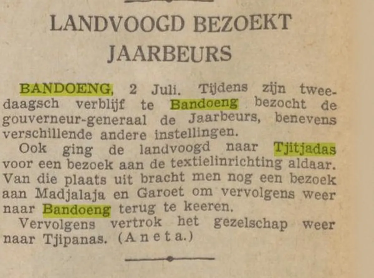 Foto : koran masa Hindia Belanda yang membahas mengenai tjitjadas (Cicadas) , yang sudah menjadi tempat tekstil (Sumber: https://www.delpher.nl/nl/kranten/view?query=tjitjadas+Bandoeng&coll=ddd&identifier=ddd:010665055:mpeg21:a0177&resultsidentifier=ddd:010665055:mpeg21:a0177&rowid=2 | Foto: Tidak tercantum)