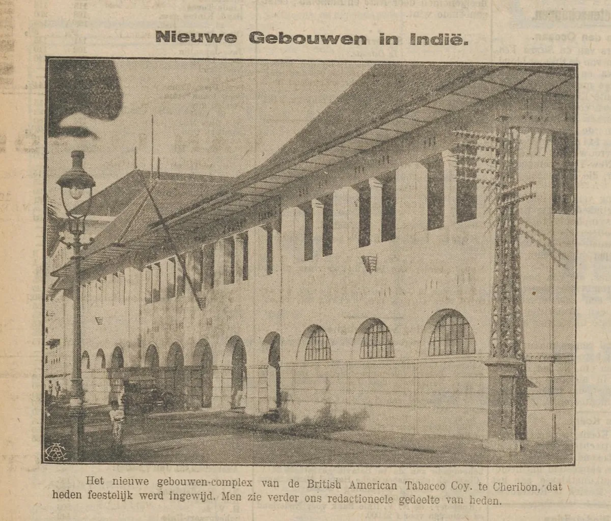 Peresmian Kompleks Bangunan Baru British American Tobacco di Cirebon (Sumber: Het nieuws van den dag voor Nederlandsch-Indië, 1 Agustus 1925)