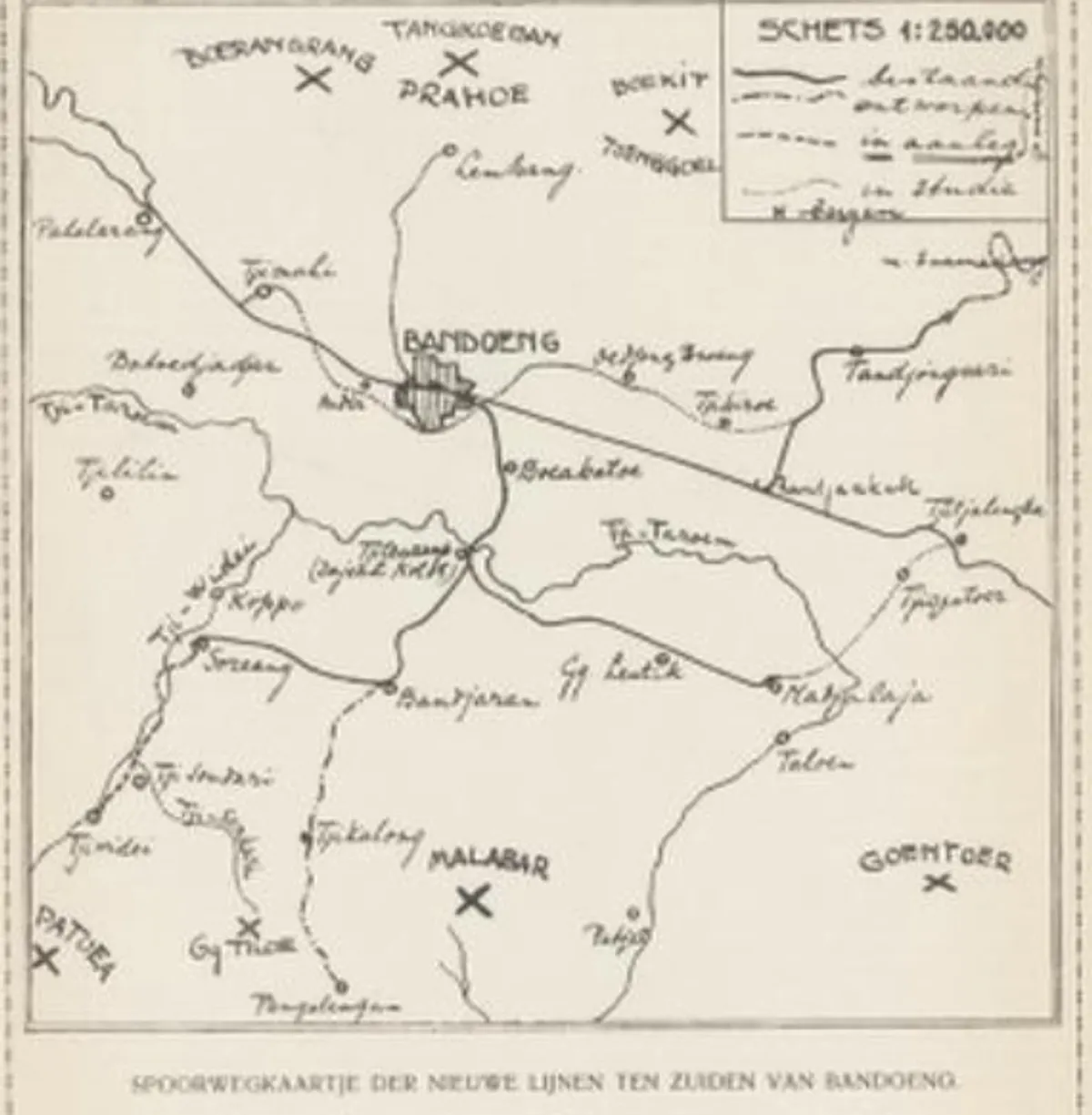 Dilansir dari Delpher pada Rabu 03 Juni 2026, jalur kereta dan trem Bandung, "SPOORWEGKAARTJE DER NIEUWE LIJNEN TEN ZUIDEN VAN BANDOENG". (Sumber: https://www.delpher.nl/nl/tijdschriften/objectsearch/pagejump?identifier=MMKB34:178448050:mpeg21&query=SPOORWEGKAARTJE+DER+NIEUWE+LIJNEN+TEN+ZUIDEN+VAN+BANDOENG&coll=dts&resultsjump=1&rowid=1 | Foto: -)
