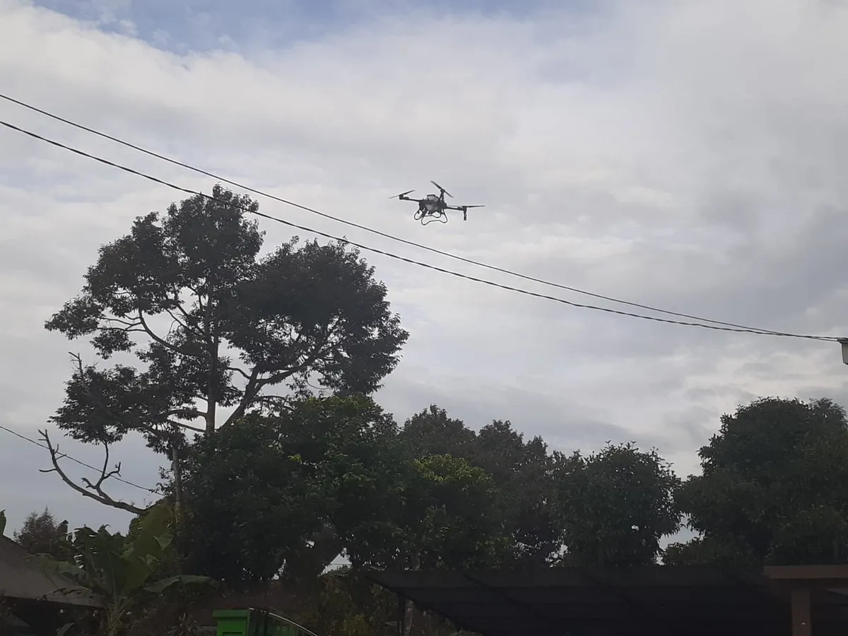 Penerbangan uji coba drone untuk keperluan perkebunan di Subang (Sumber: dokpri | Foto: Totok Siswantara)