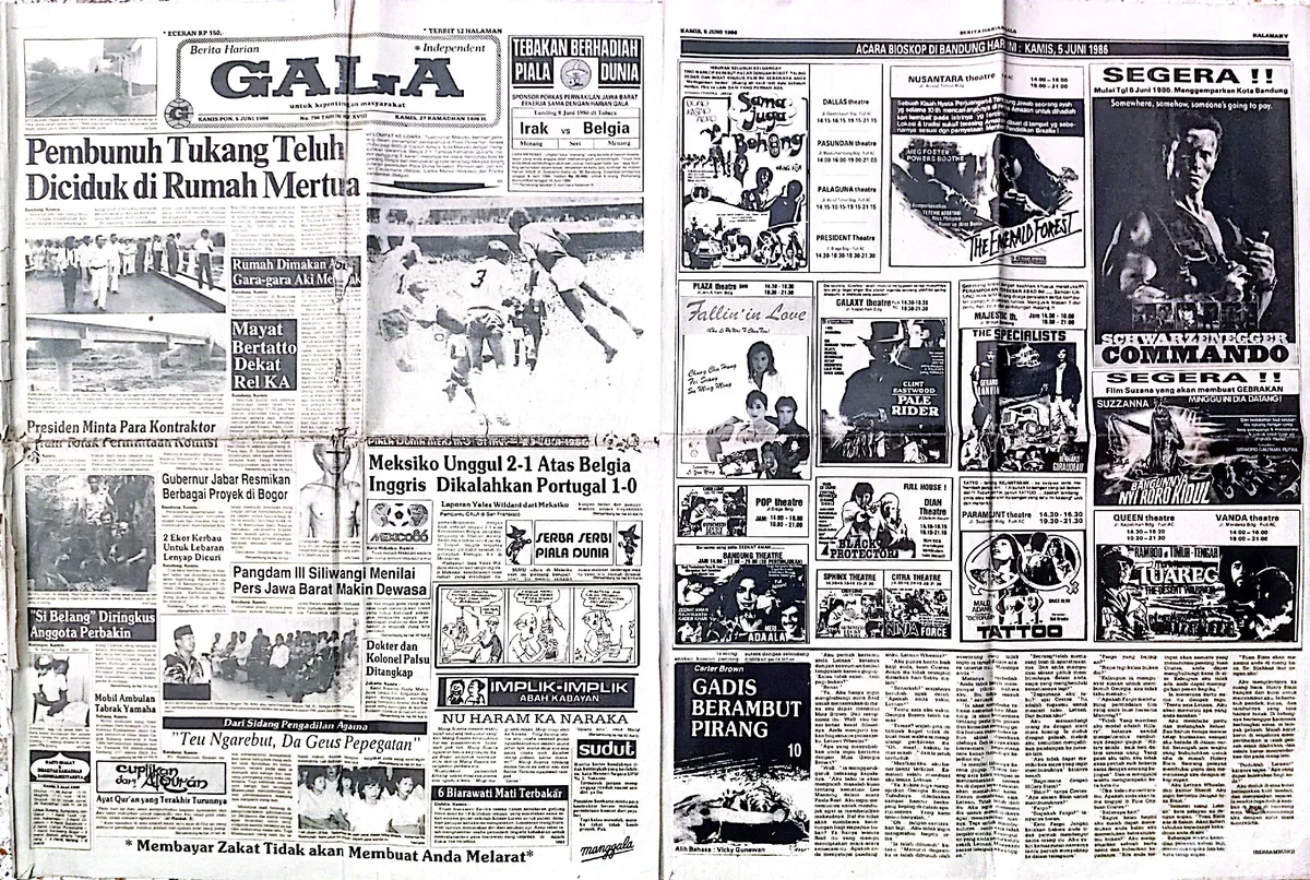 Halaman muka Harian Umum GALA edisi 5 Juni 1986, yang terbit tepat 40 tahun lalu. (Sumber: Koleksi Kin Sanubary)