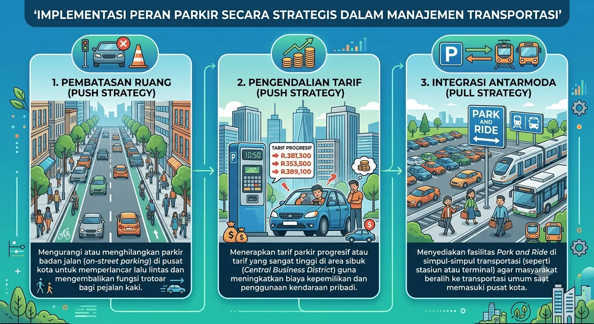 Implementasi peran parkir secara strategis dalam manajemen transportasi. (Sumber: Dok. Penulis)