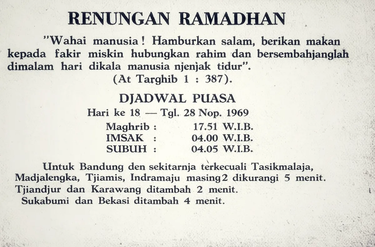 Kolom “Renungan Ramadan” dan jadwal puasa yang dimuat pada edisi tahun 1969. (Sumber: Dokumentasi Penulis)