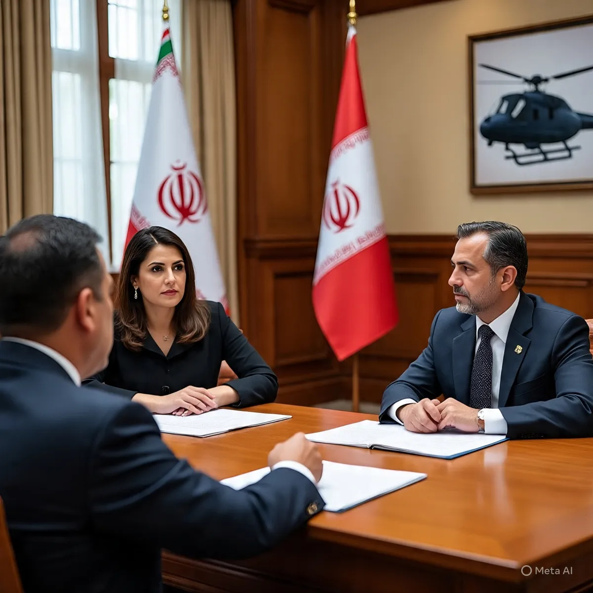 Ilustrasi negosiasi antara wakil Kementerian Pertahanan Iran dengan wakil PT Dirgantara Indonesia. ( Gambar ilustrasi dibuat dengan bantuan Meta ) (Sumber: Meta | Foto: Arif Minardi)