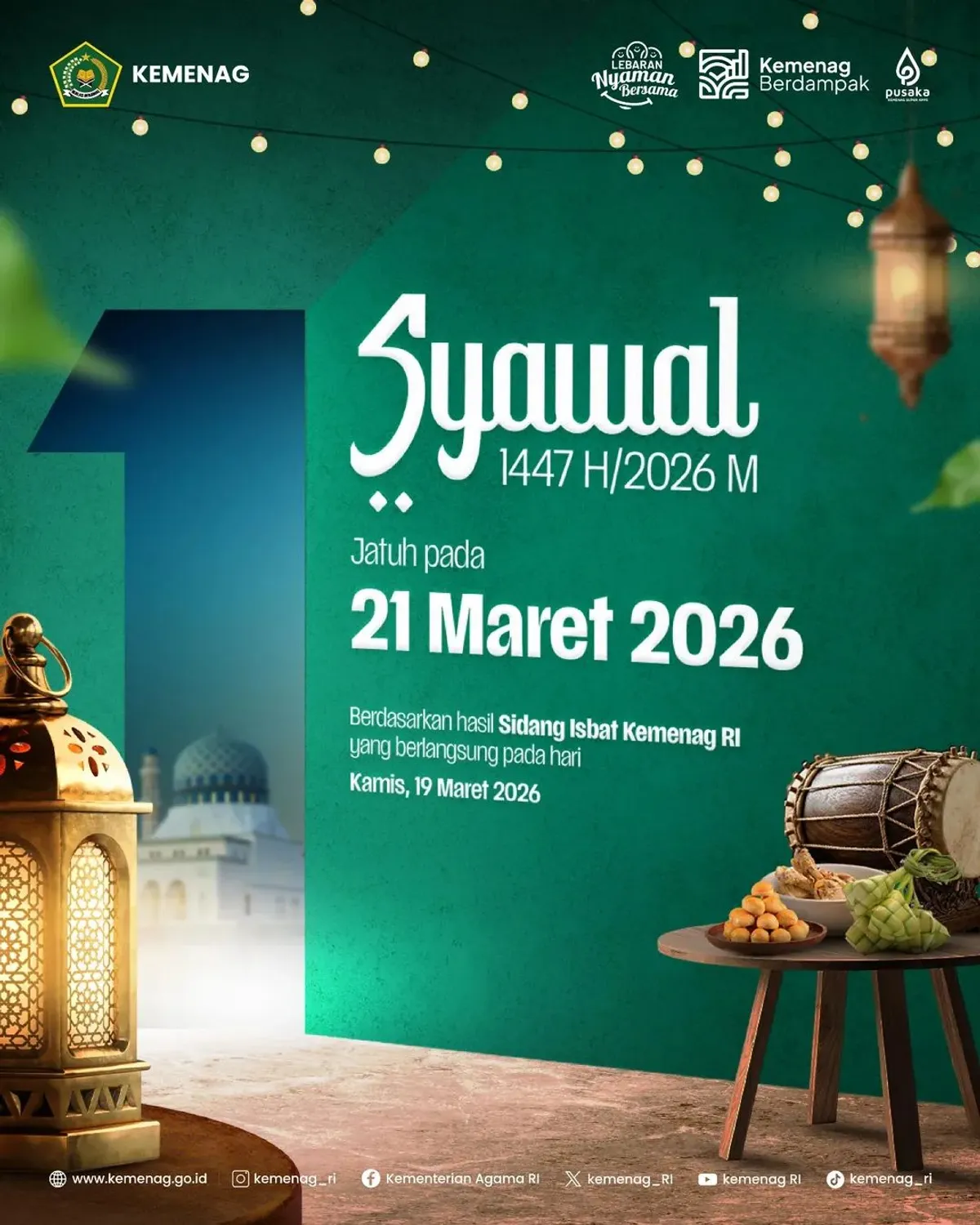 Hasil Sidang Isbat Jatuh pada Sabtu 21 Maret 2026 (Sumber: Instagram @kemenag_ri)