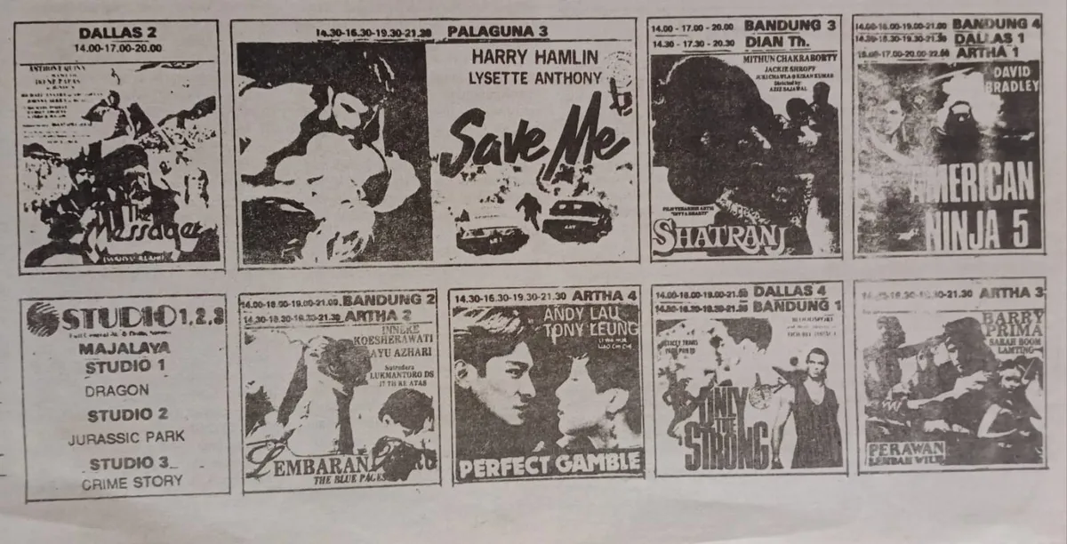 Daftar film yang tayang di bioskop-bioskop yang ada di Kota Bandung menjelang Lebaran tahun 1994. (Sumber: Dokumentasi Penulis)
