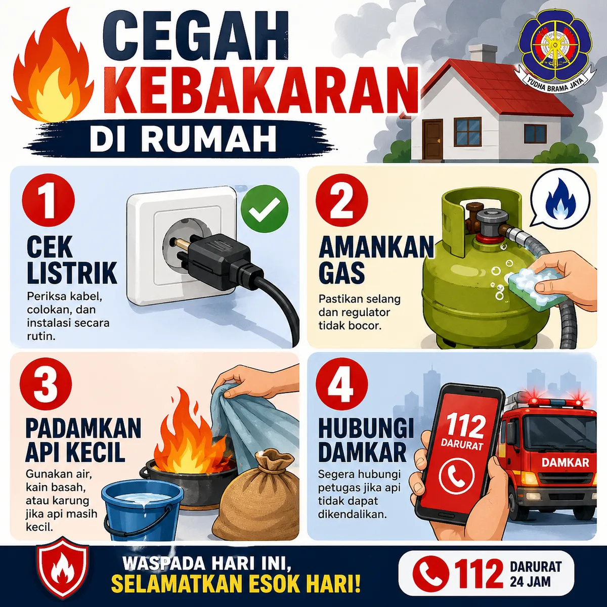 Ilustrasi pencegahan kebakaran. (Sumber: Dibuat menggunakan Chat GPT | Foto: Diskar Kota Bandung)