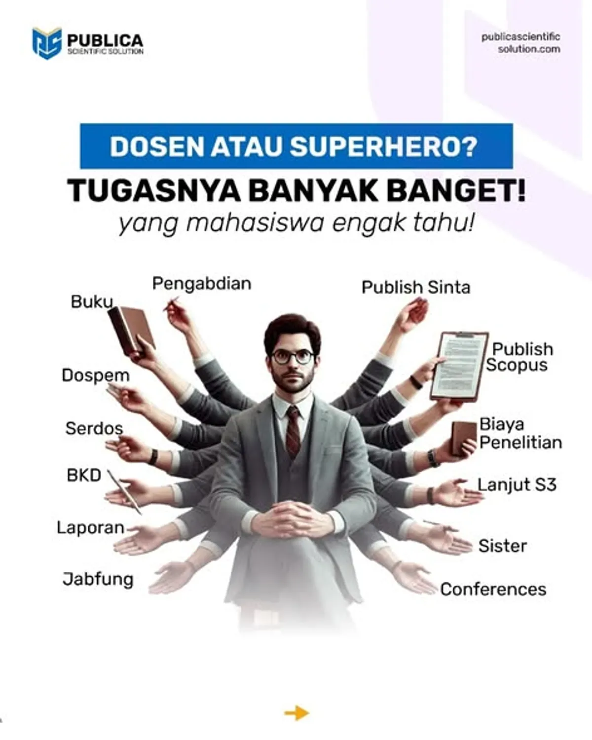 Tugas dosen segunung, sayangnya yang kelihatan cuma “ngajar”. (Sumber: Facebook/Publica Scientific Solution)