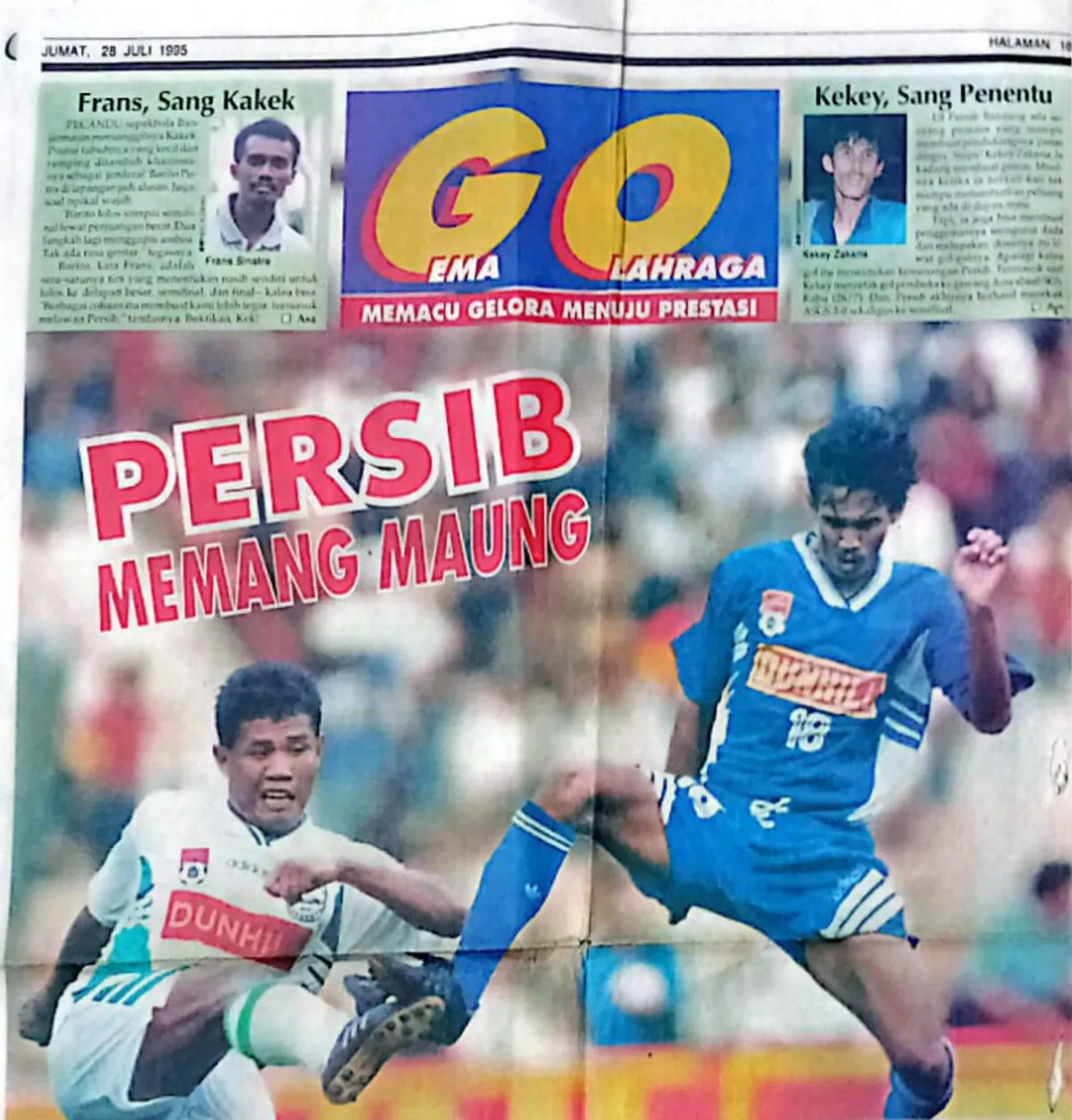 Kekey Zakaria, salah seorang ujung tombak andalan Persib Bandung pada kompetisi Liga Indonesia 1994–1995. (Sumber: Tabloid Gema Olahraga, 1995 | Foto: Koleksi Kin Sanubary)