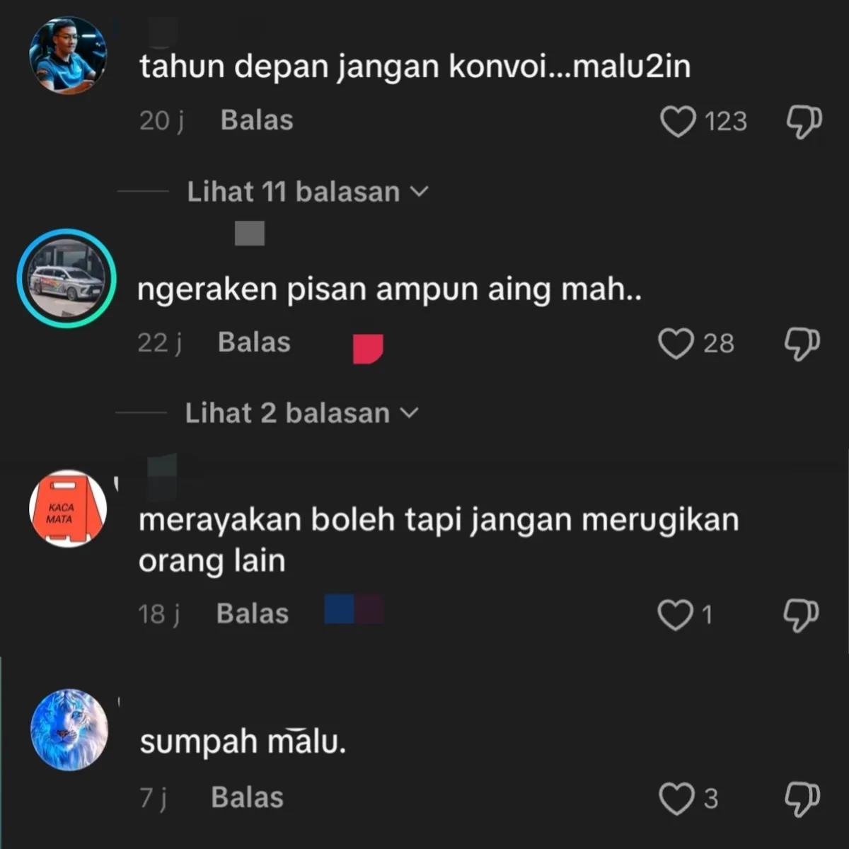 Komentar netizen di TikTok yang mengecam kericuhan konvoi juara Persib, merefleksikan keresahan publik atas selebrasi yang merugikan orang lain. (Sumber: Dokumentasi Penulis)