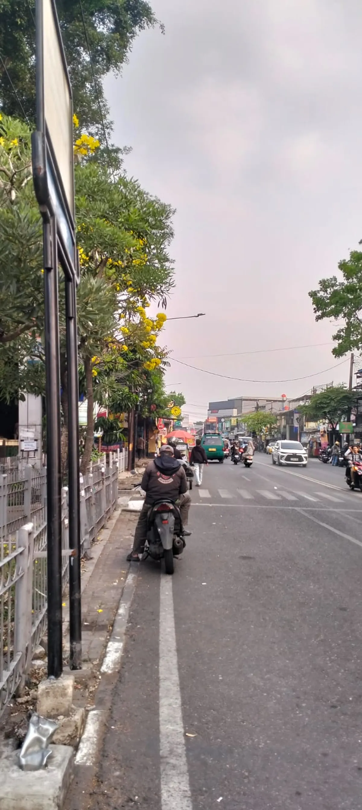Trotoar yang terpakai untuk parkir kendaraan di sepanjang Jalan A.H. Nasution, mengabaikan hak pejalan kaki. (Sumber: Dok. Pribadi | Foto: Risa Aulia Rahma)