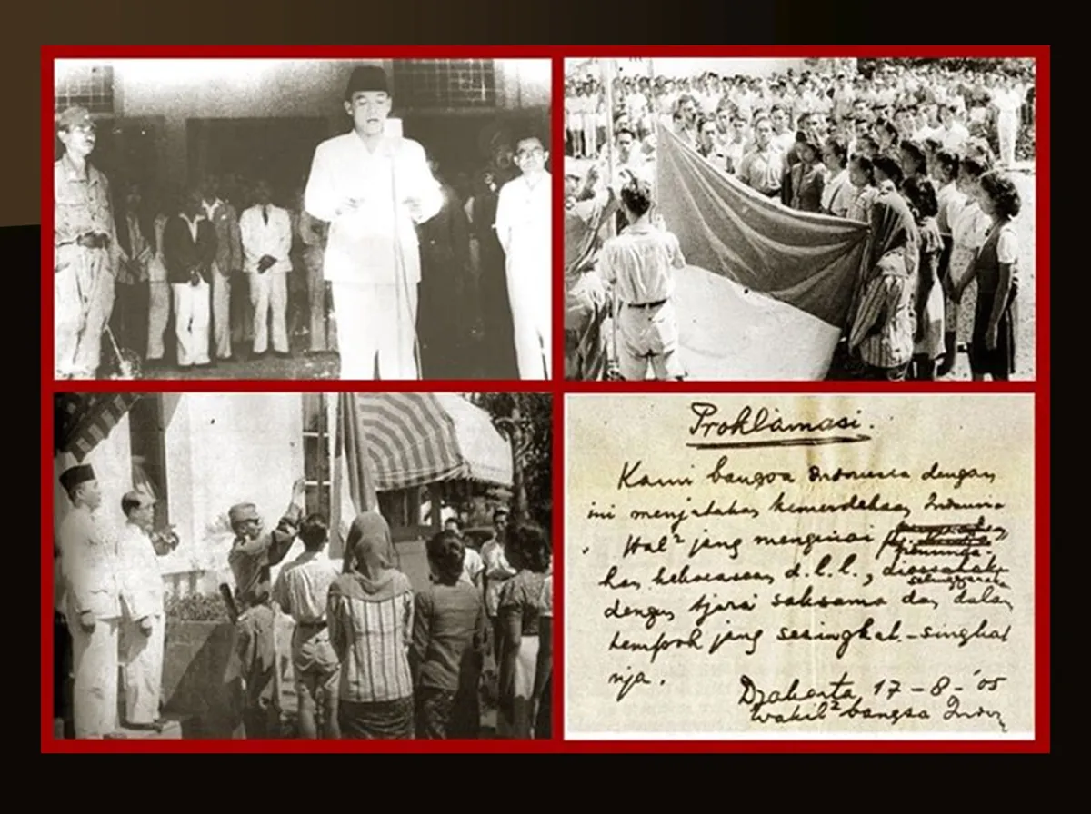 Foto bersejarah karya Alex Mendur dan Frans Mendur yang mengabadikan momen pembacaan Proklamasi Kemerdekaan RI oleh Ir. Soekarno pada 17 Agustus 1945. (Sumber: Ray Bachtiar Dradjat)