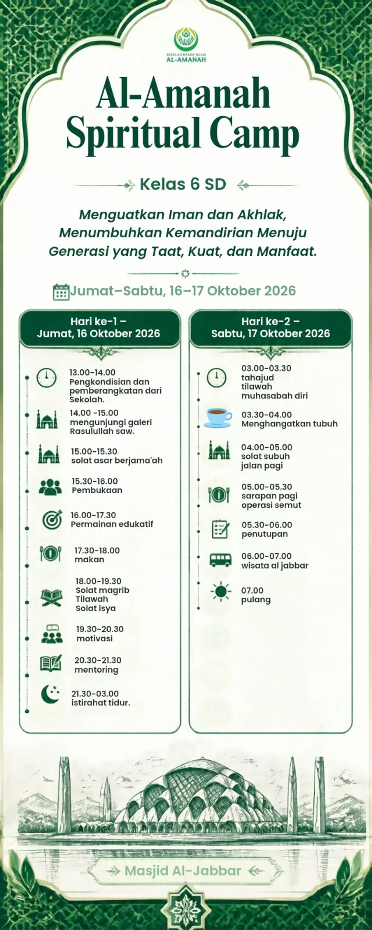 Jadwal Al-Amanah Spiritual Camp (Sumber: Grup WAG Kelas 6)