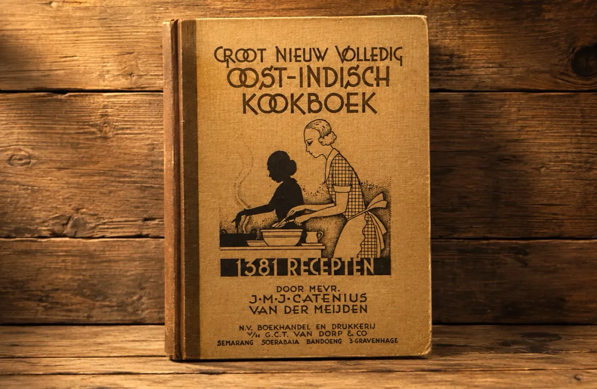 Buku berjudul "Groot Nieuw Volledig Oost-Indisch Kookboek" karya J.M.J. Catenius-van der Meijden terbit pada tahun 1902 dan memuat 1381 Recepten (1381 resep). (Sumber: Dokumentasi Penulis | Foto: Badiatul Muchlisin Asti)