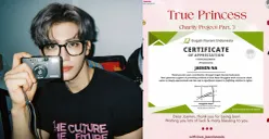 Foto Jaemin NCT Dream dan sertifikat donasi ke Yayasan Gugah Nurani Indonesia (Sumber: x.com/@najaeminnesia)