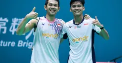 Muhammad Shohibul Fikri (kiri) dan Fajar Alfian. (Sumber: Dok. PBSI)