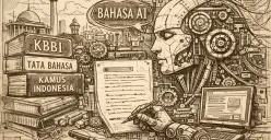 Ilustrasi bahasa mesin yang menentukan algoritma. (Sumber: Sketsa oleh ChatGPT)