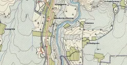 Terlihat jelas Lengkungan Ci Kapundung, karena adanya desakan longsor dari arah barat, yang membentuk jarikaki longsor, yang sama dengan lebar lengkungan itu. (Heritage Collection | Peta 1910 Bandoeng en omstreken/Topographische Inrichting)