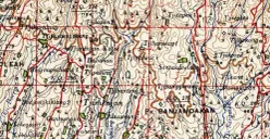 Potongan peta topografi Lembar Tanjungsari. Cetak ulang dari peta topografi Belanda (1919), oleh Army Map Service (1943). (Sumber: Peta koleksi KITLV Heritage)