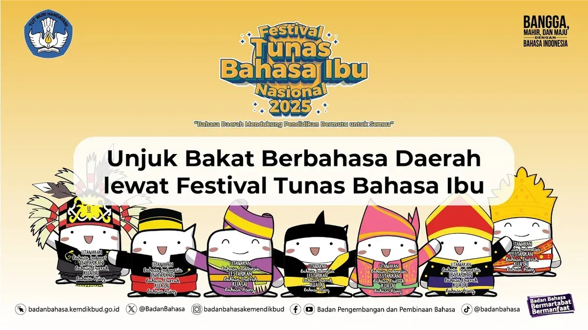 Poster Festival Tunas Bahasa Ibu (FTBI) yang berlangsung di berbagai daerah. (Sumber: Youtube/Badan Pengembangan dan Pembinaan Bahasa)