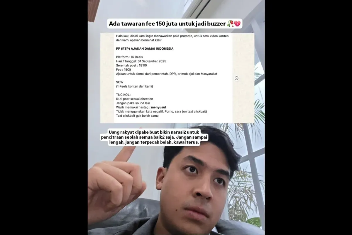 Jerome Poline mendapat Tawaran dari Buzzer untuk Aksi Damai Indonesia (Sumber: Instagram| jeromepoline)