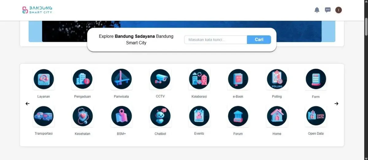 Tampilan beranda program layanan Bandung Smart City (Sumber: Website resmi Bandung Smart City | Foto: Screenshot Indah Sari Pertiwi)