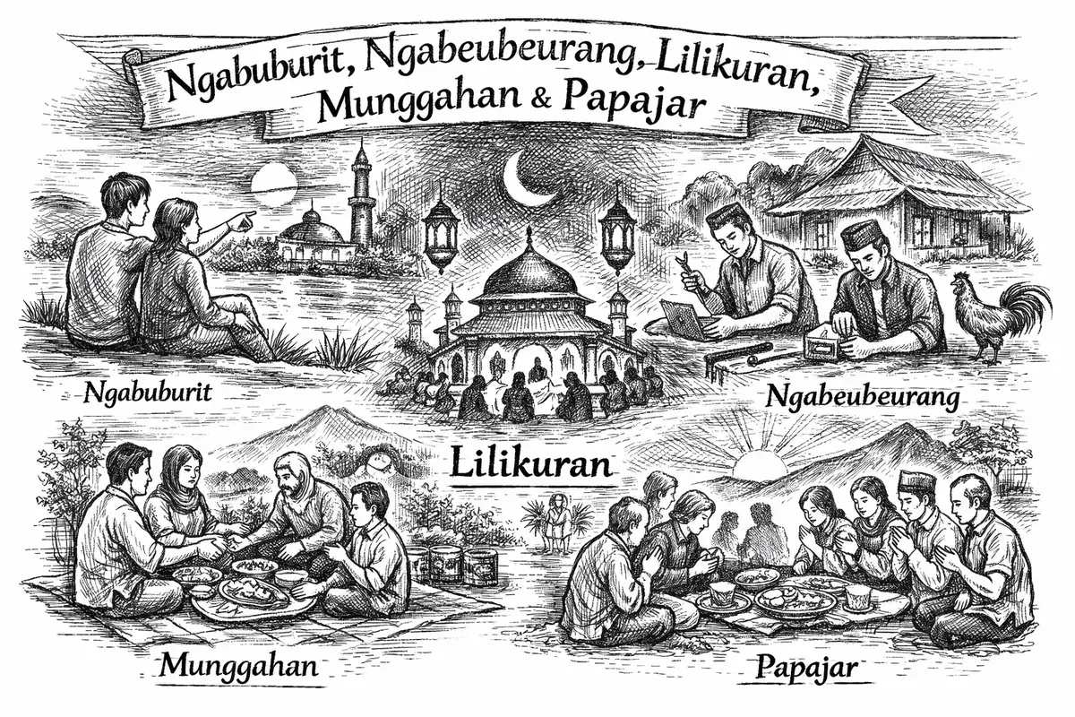 Berikut lima istilah Sunda yang hampir selalu terdengar menjelang, selama, hingga akhir Ramadan. (Sumber: Ilusrtasi dibuat dengan ChatGPT)