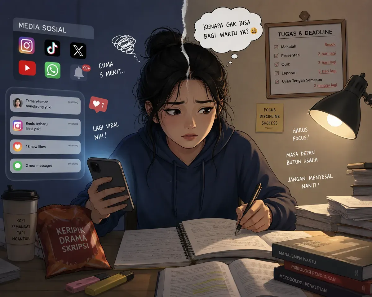 Ilustrasi gangguan media sosial. (Sumber: ChatGPT)