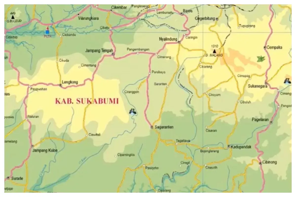 Ilustrasi peta Kabupaten Sukabumi. (Sumber: Istimewa)