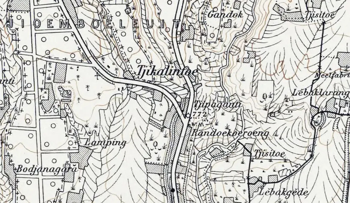 Toponim Cikalintu dalam Peta Topografi Lembar Bandoeng Tahun 1905 (diperbaiki dari peta tahun 1904). Dipetakan oleh Topographisch Bureau, Batavia. (Sumber: Peta koleksi KITLV Heritage)